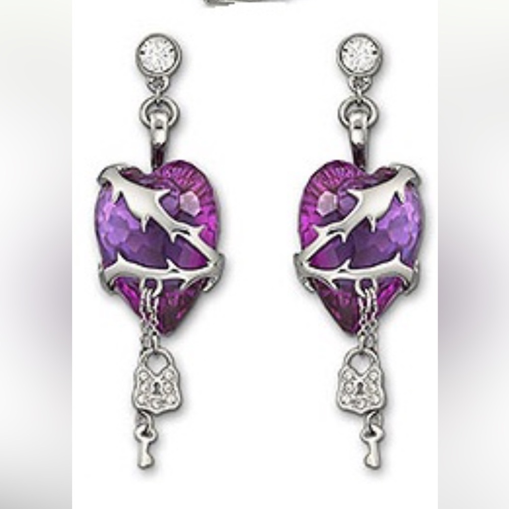 Swarovski Crystal Disney Collection Purple Heart Drop Earrings